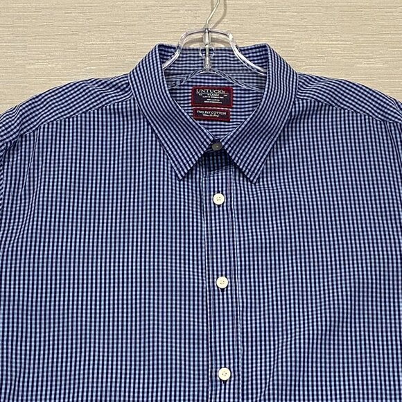 UNTUCKit Shirt Mens XL Blue Check Slim Wrinkle Free Long Sleeve Button Up - Picture 5 of 14